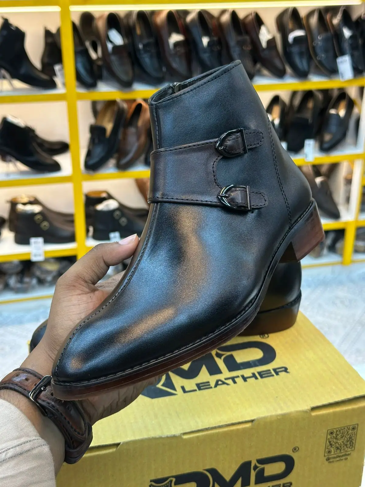 CUBAN HEEL DOUBLE MONK Straps LEATHER CHELSEA BOOT