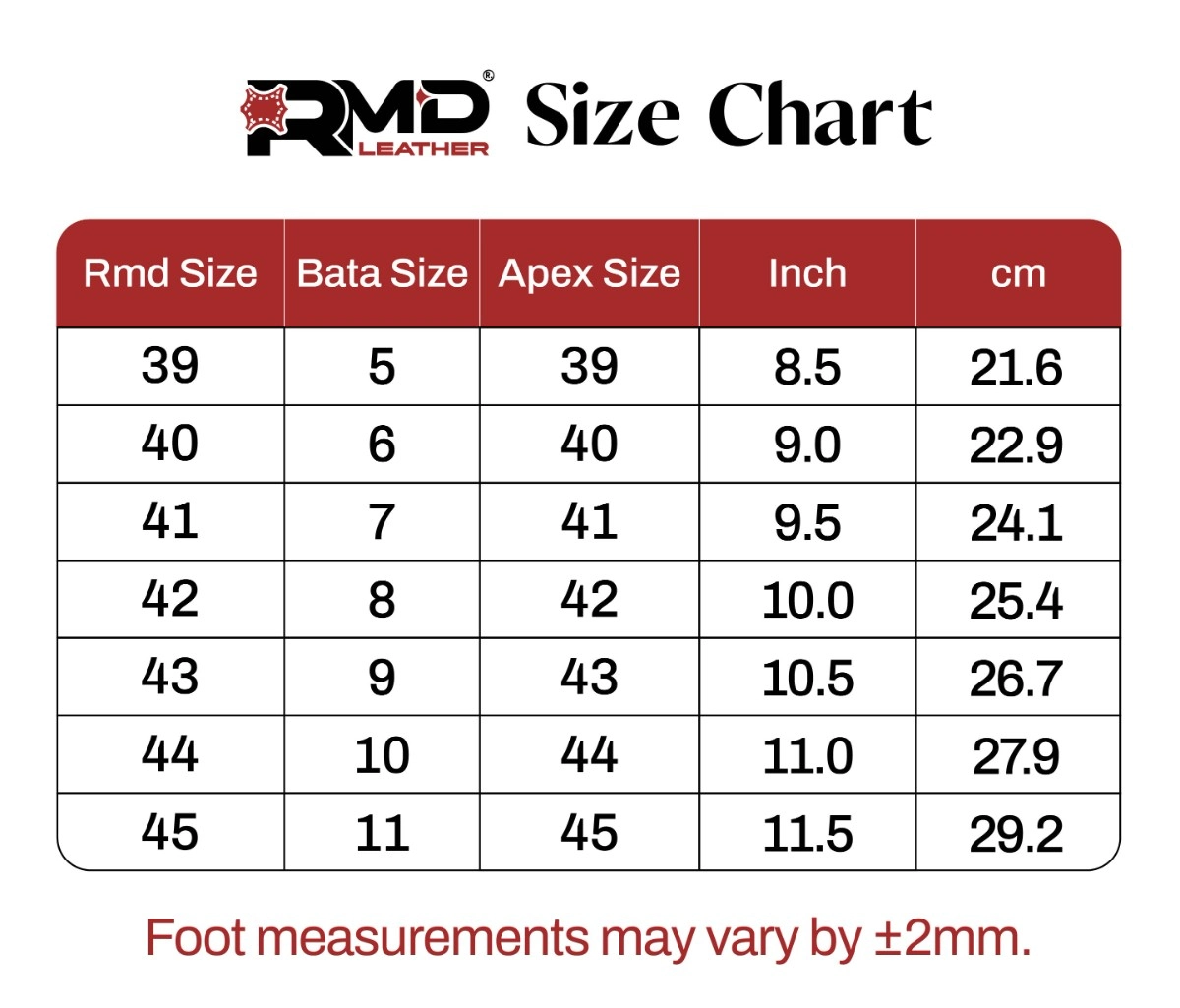 Premium Genuine Leather Double (A) Buckle BOOT - TPR size chart